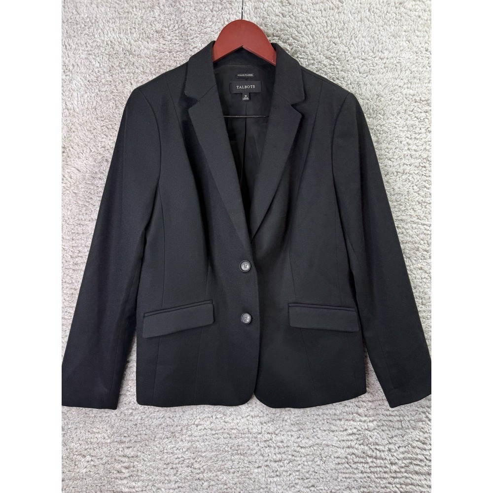 Talbots Luxe Wool Double Button Blazer Women Sz 10 Black Italian Flannel